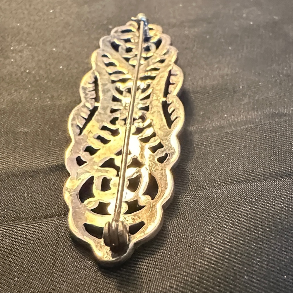 Vintage Art Deco Sterling Marcasite Intricate Filigree Bar Pin Brooch - Picture 4 of 7